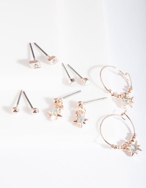 Rose Gold Sun Star Earring 5 Pack