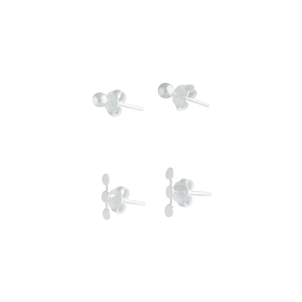 Sterling Silver Ball And Dotted Bar Stud Pack