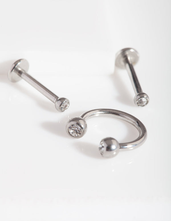 Rhodium Classic Flat Back Earring 3 Pack