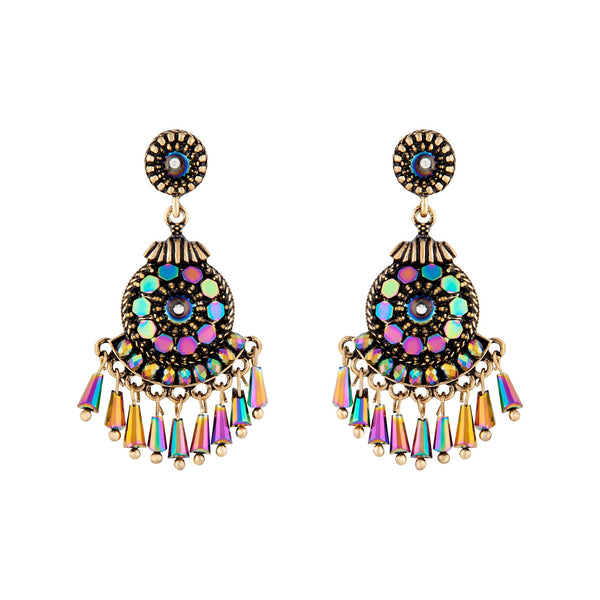 Emerald Mesh Bead Drop Earrings