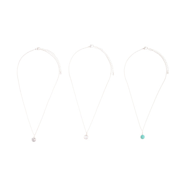 Silver Round Semi Precious Short 3 Pack Necklace