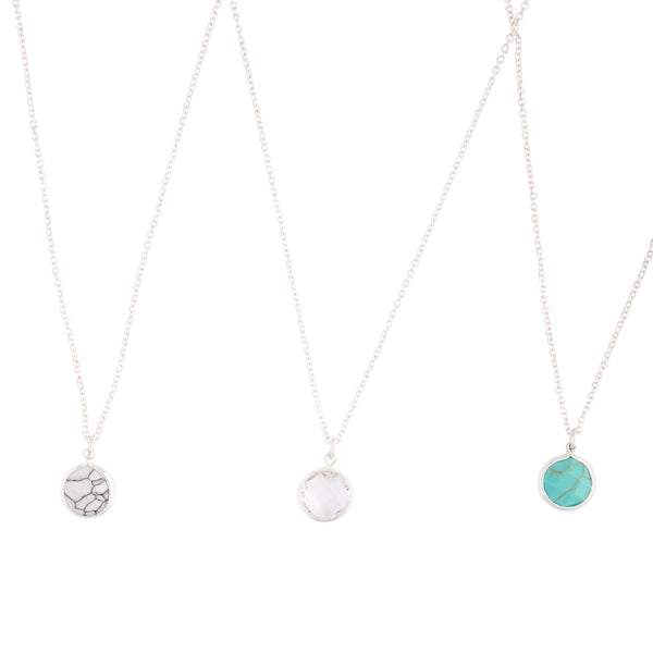 Silver Round Semi Precious Short 3 Pack Necklace