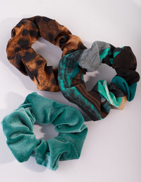 Velvet Teal Leopard Scrunchie 3 Pack - link has visual effect only