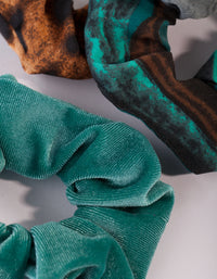 Velvet Teal Leopard Scrunchie 3 Pack - link has visual effect only