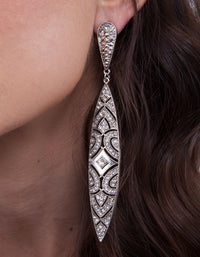 Art Deco Shield Diamante Silver Drop Earring - link has visual effect only