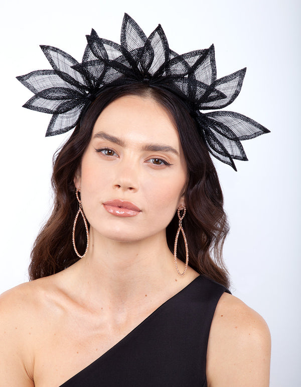 Black Sinamay Spike Leaf Headband