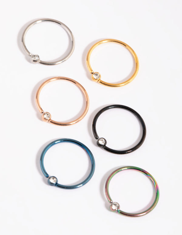 Surgical Steel Rainbow Diamante Nose Ring Pack