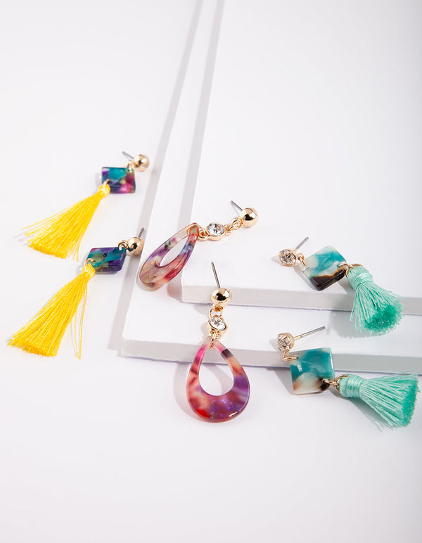 Acrylic Multi Tassel Earring 3 Pack