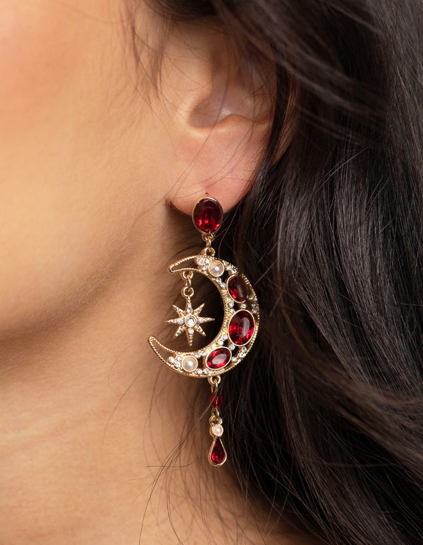 Red Moon Drop Earrings