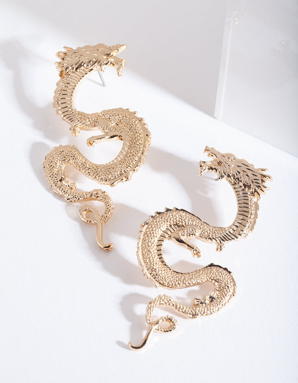 Gold Curl Dragon Earrings