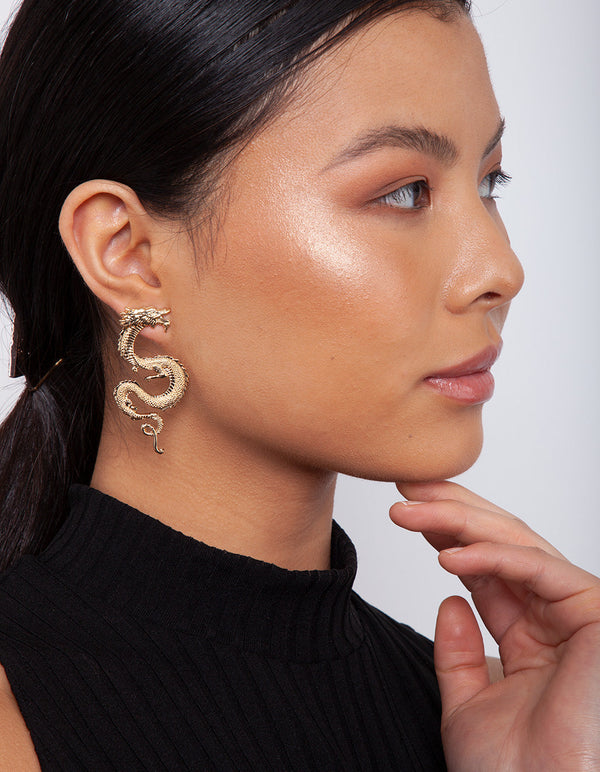 Gold Curl Dragon Earrings