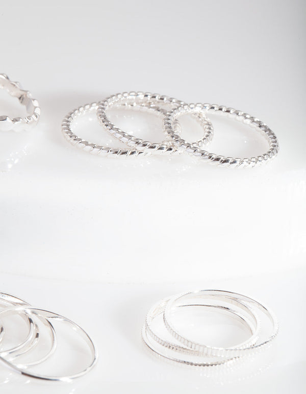 Silver Textured Stack Ring Pack