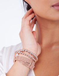 Rose Gold Bead and Mesh Bracelet 3 Pack - link has visual effect only