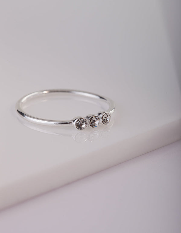 Sterling Silver Diamante Trio Ring