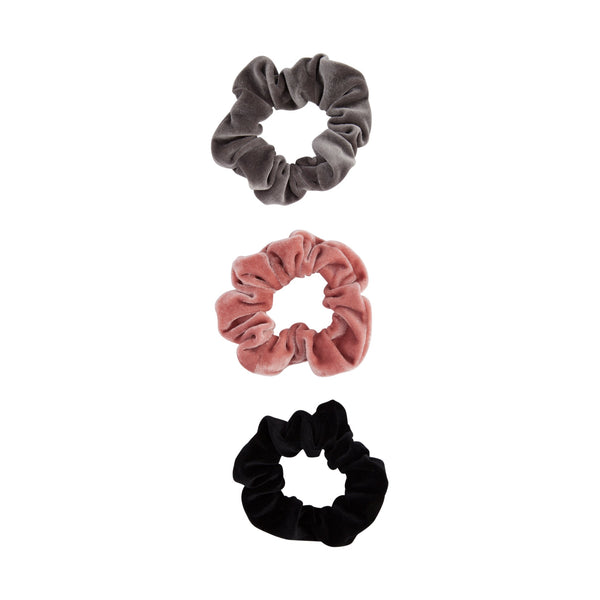 Grey Pink Black Velvet Scrunchie 3 Pack
