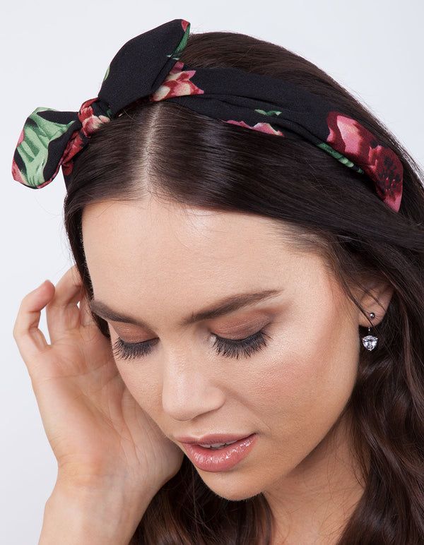 Red Floral Bow Headband