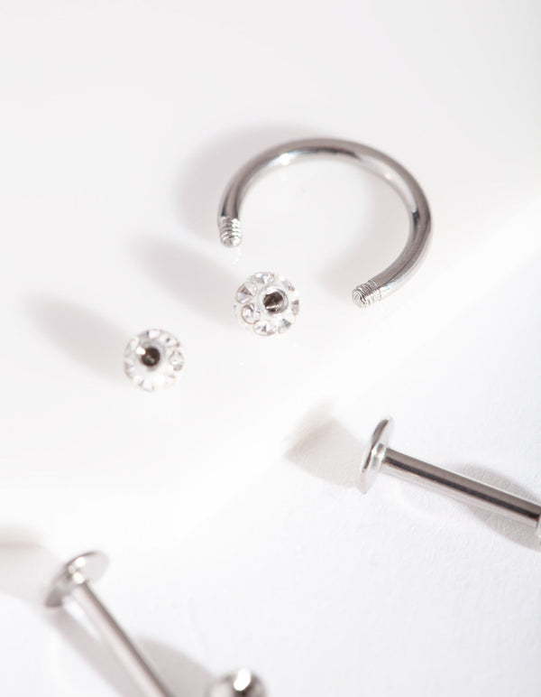 Rhodium Surgical Steel Disco Ball Barbell 3 Pack