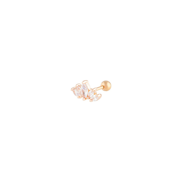 Rose Gold Surgical Steel Cubic Zirconia Navette Fan Barbell Earrings