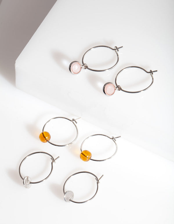 Silver Mini Stone Hoop Earring Pack