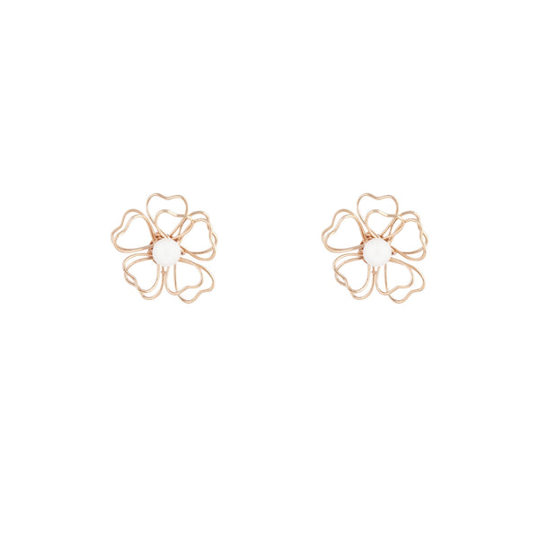 Gold Pearl Wired Flower Stud Earrings
