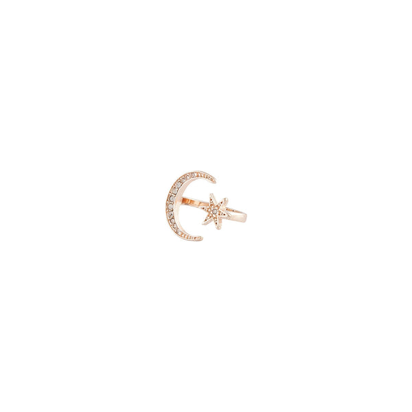 Rose Gold Star Moon Open Band Ring