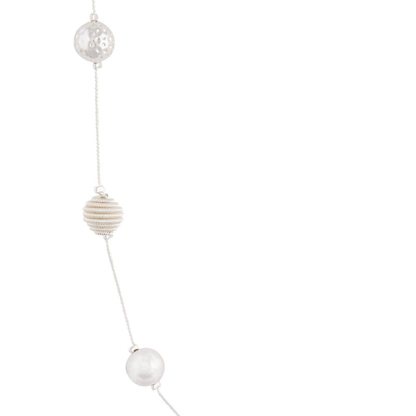 Mixed Silver Ball Station Lariat Necklace