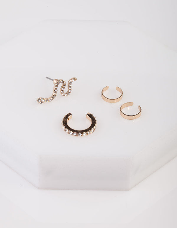 Gold Diamante Snake Cuff Earring 4 Pack