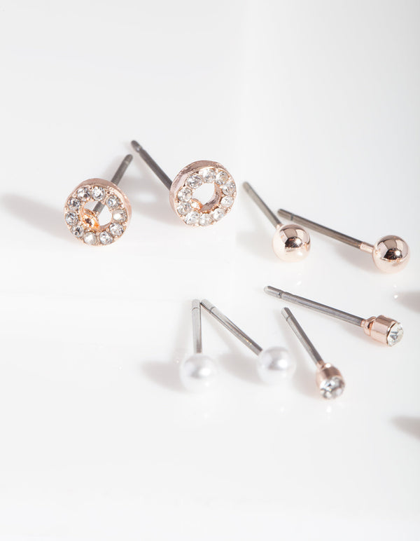 Rose Gold Glam Pearl Earring 5 Pack