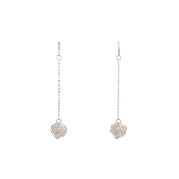 Silver Wire Wrap Ball Drop Earrings