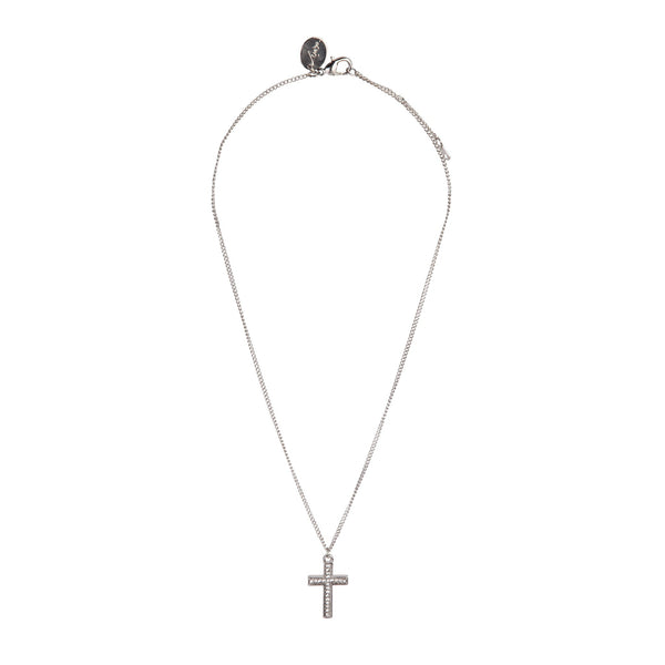 Silver Diamante Cross Pendant On Short Necklace