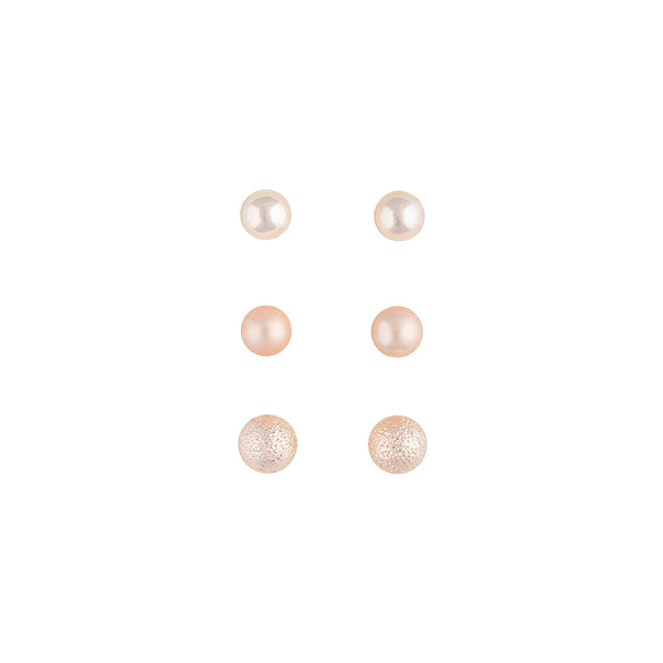 Rose Gold Textured Ball Earring 3 Pack
