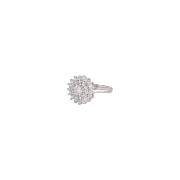 Rhodium Cubic Zirconia Round Surround Ring