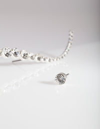 Silver Diamante Curved Bar Earrings - link has visual effect only
