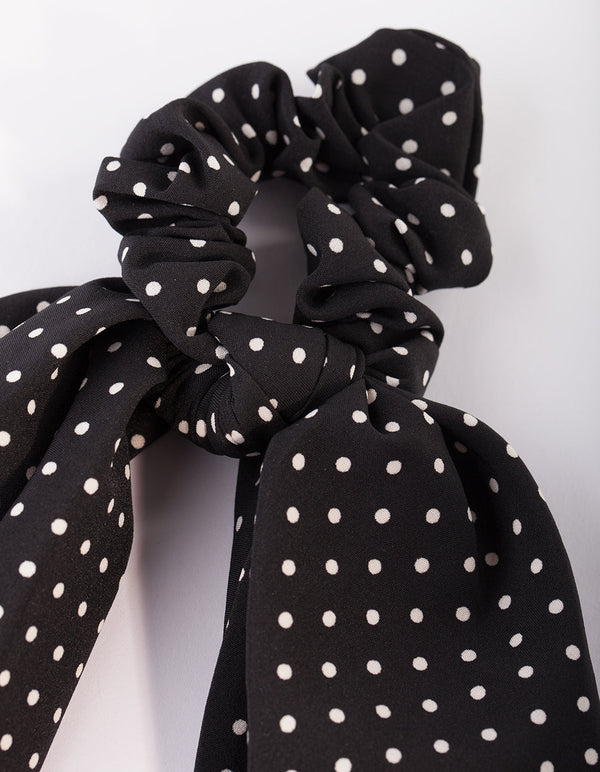 Black Polka Dot Scarf Scrunchie