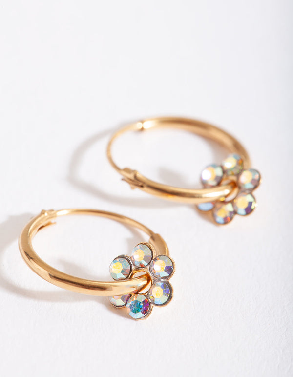 Gold Plated Sterling Silver Flower Hoop Earrings