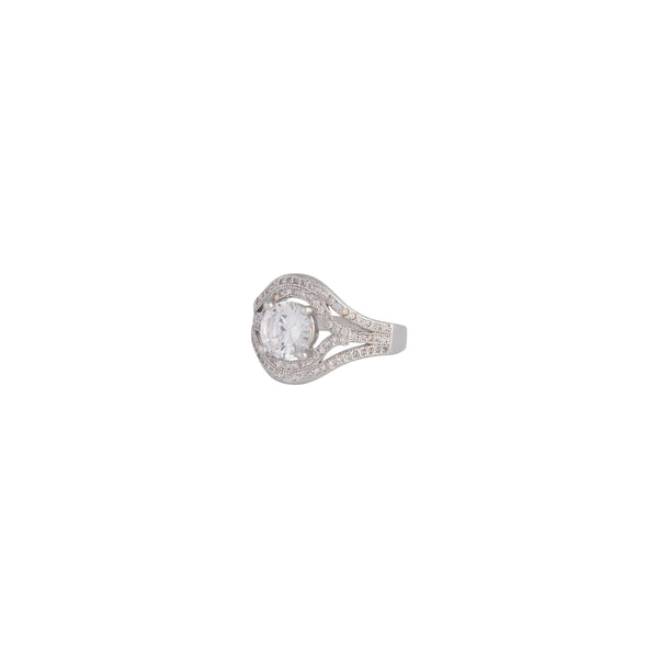 Rhodium Cubic Zirconia Wide Ring