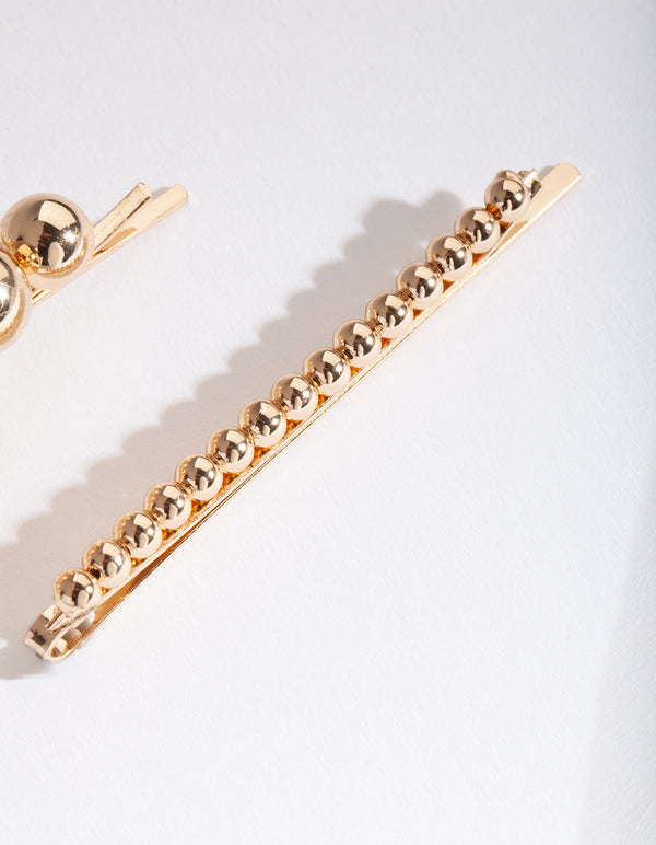 Gold Bead Hair Clip 3 Pack