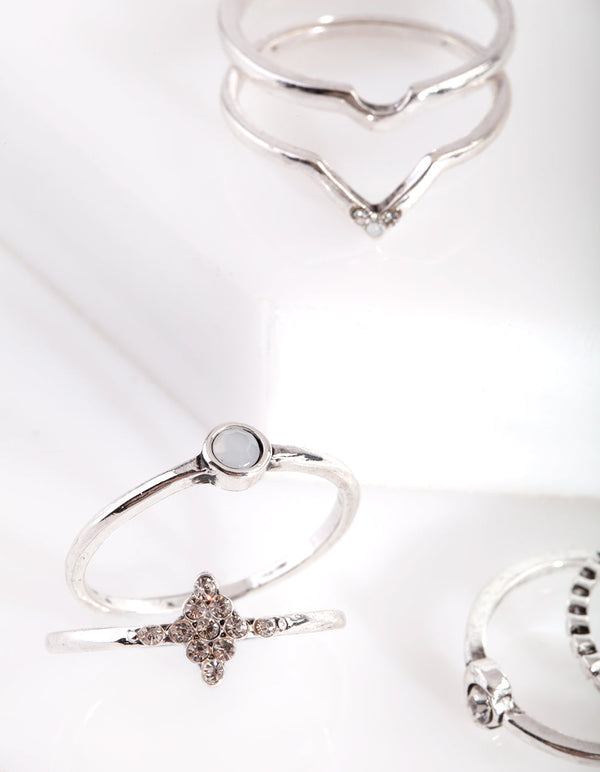 Diamante Silver Thin Ring 9 Pack