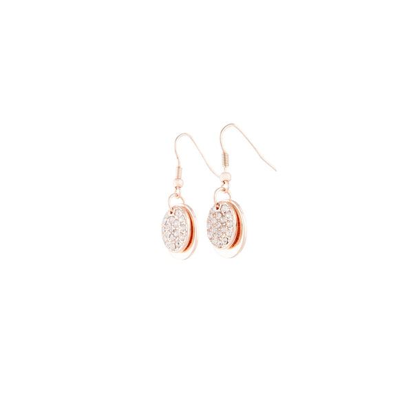 Rose Gold Disc Diamante Hook Earrings