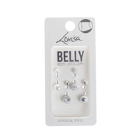 Rhodium Surgical Steel Pave and Diamante 4-Pack Belly Bar - link has visual effect only