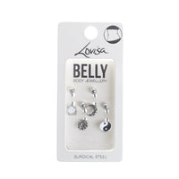 Rhodium Surgical Steel Yin And Yang 4-Pack Belly Bars - link has visual effect only