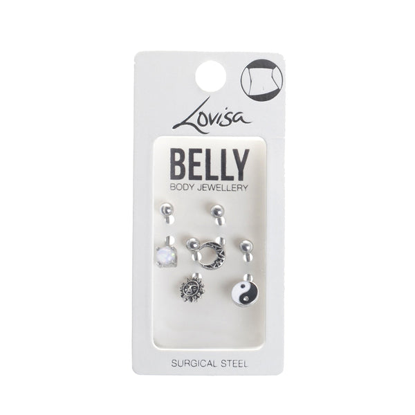 Rhodium Surgical Steel Yin And Yang 4-Pack Belly Bars