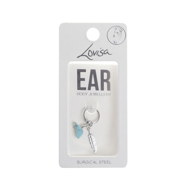 Rhodium Surgical Steel Upper Hoop Feather Earrings