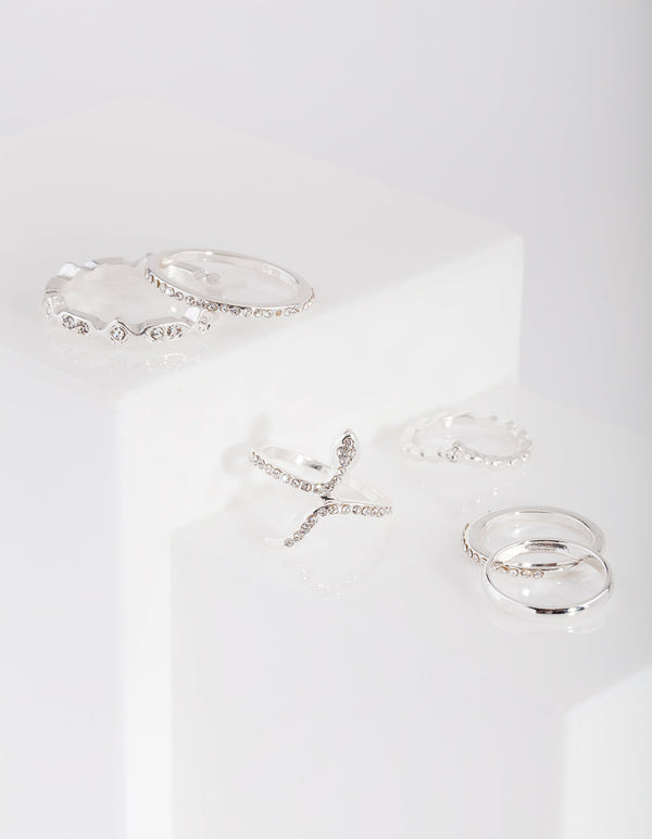 Silver Diamante Snake Ring Pack