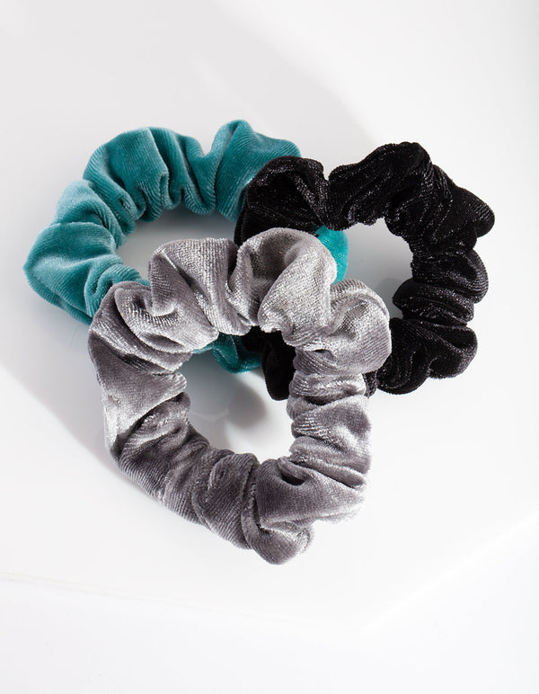Kids Blue Grey Velvet Scrunchie Pack