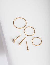 Gold Nose Stud & Hoop 6 Pack - link has visual effect only