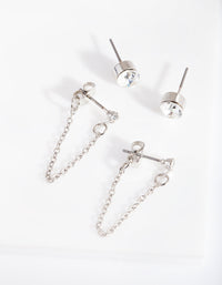 Rhodium Diamante Chain Earrings - link has visual effect only