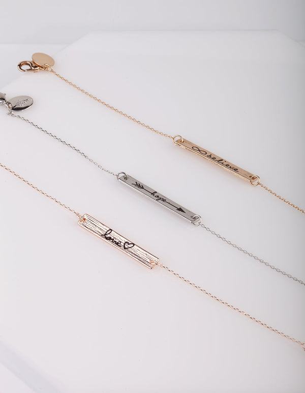 Love, Hope and Believe Message Bracelet 3 Pack