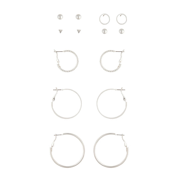 Silver Diamante Stud Hoop Earring Pack