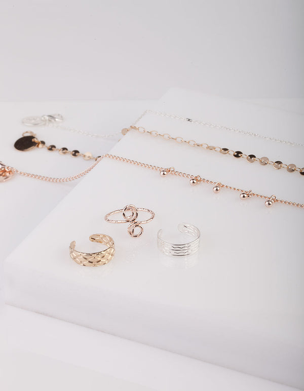 Swirl Mixed Metal Anklet & Toe Ring Pack